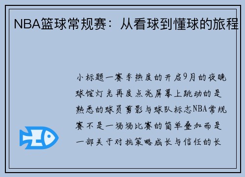NBA篮球常规赛：从看球到懂球的旅程